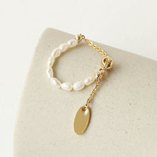 Load image into Gallery viewer, French Retro Style Pearl Rings Adjustable Gold Color Ring Tassel Chain Temperament Ring Finger Band Fashion Jewelry Accessories Gift for Women Girls
