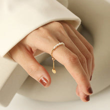 Load image into Gallery viewer, French Retro Style Pearl Rings Adjustable Gold Color Ring Tassel Chain Temperament Ring Finger Band Fashion Jewelry Accessories Gift for Women Girls