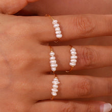 Load image into Gallery viewer, Elegant Natural White Pearl Rings For Women Irregular Gold Color Ring With Stainless Steel Beads Fashion Thin Jewelry Accessories Gift