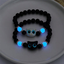 Load image into Gallery viewer, Cute Cat Luminous Bracelets For Women Men Black White Animal Head Beaded Hand Chain Handmade Adjustable Glow In The Dark Gift