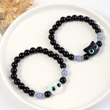 Load image into Gallery viewer, Cute Cat Luminous Bracelets For Women Men Black White Animal Head Beaded Hand Chain Handmade Adjustable Glow In The Dark Gift