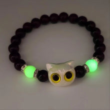 Load image into Gallery viewer, Cute Cat Luminous Bracelets For Women Men Black White Animal Head Beaded Hand Chain Handmade Adjustable Glow In The Dark Gift