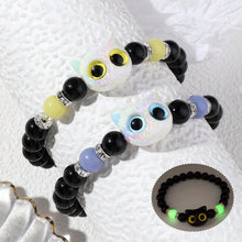 Load image into Gallery viewer, Cute Cat Luminous Bracelets For Women Men Black White Animal Head Beaded Hand Chain Handmade Adjustable Glow In The Dark Gift