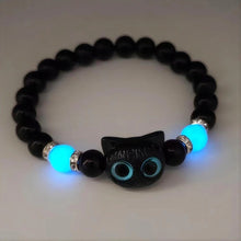 Load image into Gallery viewer, Cute Cat Luminous Bracelets For Women Men Black White Animal Head Beaded Hand Chain Handmade Adjustable Glow In The Dark Gift