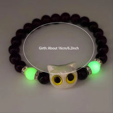 Load image into Gallery viewer, Cute Cat Luminous Bracelets For Women Men Black White Animal Head Beaded Hand Chain Handmade Adjustable Glow In The Dark Gift