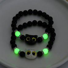 Load image into Gallery viewer, Cute Cat Luminous Bracelets For Women Men Black White Animal Head Beaded Hand Chain Handmade Adjustable Glow In The Dark Gift