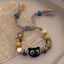 Load image into Gallery viewer, New Cute Black Cat Bracelet for Women Men Natural Stone Braided Hand Chain Fashion Rope Cartoon Animal Hand Ring Handmade Trendy Jewelry Gifts