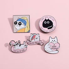 Load image into Gallery viewer, Pearl Cat Enamel Pins Funny Oil Painting Kitten Brooches Lapel Badges For Women Men Cute Cartoon Animal On Backpack Jewelry Gifts