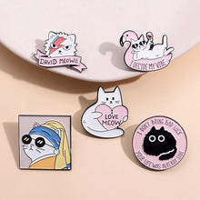 Load image into Gallery viewer, Pearl Cat Enamel Pins Funny Oil Painting Kitten Brooches Lapel Badges For Women Men Cute Cartoon Animal On Backpack Jewelry Gifts