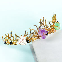 Load image into Gallery viewer, Vintage Natural Amethyst Stone Tiaras For Women White Crystal Metal Crowns Party Hair Metal Jewelry Fashion Wedding Hair Accessories