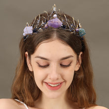 Load image into Gallery viewer, Vintage Natural Amethyst Stone Tiaras For Women White Crystal Metal Crowns Party Hair Metal Jewelry Fashion Wedding Hair Accessories
