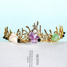 Load image into Gallery viewer, Vintage Natural Amethyst Stone Tiaras For Women White Crystal Metal Crowns Party Hair Metal Jewelry Fashion Wedding Hair Accessories