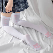 Load image into Gallery viewer, Japanese Style White Long Stockings For Women Tights Cat Paw Printed Socks Lolita Cosplay Women's Long Tube Stocking Lovely Gift