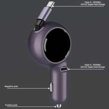 Load image into Gallery viewer, 1PC 60W Dual Quick Charge Car Charger With 80CM Retractable Cable Car Cigarette Lighter