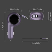 Load image into Gallery viewer, 1PC 60W Dual Quick Charge Car Charger With 80CM Retractable Cable Car Cigarette Lighter