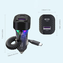 Load image into Gallery viewer, PD 30W Fast Car Charger With Spring Wire Atmosphere Light Cigarette Lighter Converter 3 Output For 12V-24V Cars