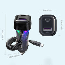 Load image into Gallery viewer, PD 30W Fast Car Charger With Spring Wire Atmosphere Light Cigarette Lighter Converter 3 Output For 12V-24V Cars