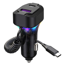 Load image into Gallery viewer, PD 30W Fast Car Charger With Spring Wire Atmosphere Light Cigarette Lighter Converter 3 Output For 12V-24V Cars