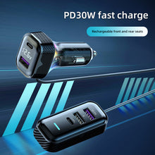 Load image into Gallery viewer, PD 30W Car Charger Front And Rear Universal With 1.5M Extension Cable 5-Port Output Cigarette Lighter Converter