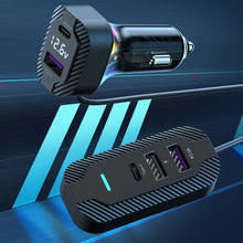 Load image into Gallery viewer, PD 30W Car Charger Front And Rear Universal With 1.5M Extension Cable 5-Port Output Cigarette Lighter Converter