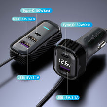 Load image into Gallery viewer, PD 30W Car Charger Front And Rear Universal With 1.5M Extension Cable 5-Port Output Cigarette Lighter Converter