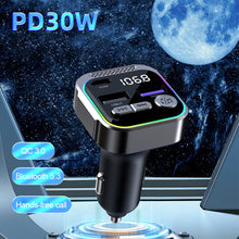 Load image into Gallery viewer, PD 30W Quick Car Charger With Atmosphere Light MP3 Bluetooth USB Flash Disk Player FM Transmitter