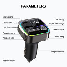 Load image into Gallery viewer, PD 30W Quick Car Charger With Atmosphere Light MP3 Bluetooth USB Flash Disk Player FM Transmitter