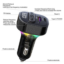 Load image into Gallery viewer, PD 30W Car Charger With Ambient Light Bluetooth Player With USB Flash Disk Reading Function FM Transmitter