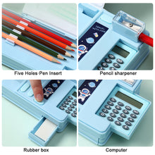 Load image into Gallery viewer, Multifunctional Cartoon Pencil Box Stationery Storage Box with Calculator Pencil Sharpener Class Schedule Card Name Stickers School Supplies Children Gift