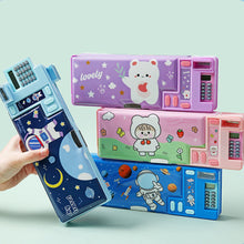 Load image into Gallery viewer, Multifunctional Cartoon Pencil Box Stationery Storage Box with Calculator Pencil Sharpener Class Schedule Card Name Stickers School Supplies Children Gift