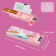 Load image into Gallery viewer, Multifunctional Cartoon Pencil Box Stationery Storage Box with Calculator Pencil Sharpener Class Schedule Card Name Stickers School Supplies Children Gift