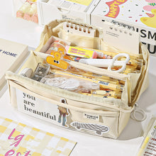 Load image into Gallery viewer, Large Capacity Fashion Weaving Pencil Bag Cloth Cosmetic Storage Bag Retro Student Stationery School Supplies