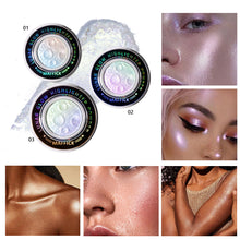Load image into Gallery viewer, 3 Colors Glitter Glossy Highlighter Powder Face Body Shimmer Powder Natural Stereoscopic Brighten Highlight Makeup Cosmetics