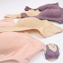 Load image into Gallery viewer, Soft Cotton Cup Front Button Middle-aged And Elderly Underwear Breathable Wide Shoulder Strap Jacquard Underwear Without Underwire
