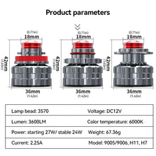 Load image into Gallery viewer, Piar Car H7 H11 H8 H9 9005 HB3 9006 Convex Lens LED Fog Light Bulb Led Fog Lamp Lens 6000K High Bright White 3600LM Fog Light For DC12V