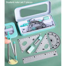 Load image into Gallery viewer, 7pcs Geometric Mathematical Drawing Tool Set Multi-functional Compass Protractor Ruler Eraser