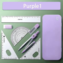 Load image into Gallery viewer, 7pcs Geometric Mathematical Drawing Tool Set Multi-functional Compass Protractor Ruler Eraser
