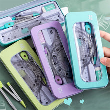 Load image into Gallery viewer, 7pcs Geometric Mathematical Drawing Tool Set Multi-functional Compass Protractor Ruler Eraser
