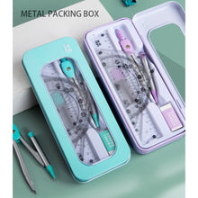 Load image into Gallery viewer, 7pcs Geometric Mathematical Drawing Tool Set Multi-functional Compass Protractor Ruler Eraser