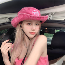 Load image into Gallery viewer, Western Women Cowboy Hats with String Vintage Embroidered Bucket Hats For Female Anti-UV Protection Fisherman Hats Camping Hiking Mountaineering Hats