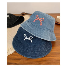 Load image into Gallery viewer, Cowboy Bucket Hat For Women Embroidery Bow Tie Fisherman Hat Fashion Outdoor Casual Cap Washed Denim Hat Travel Sunscreen Gift