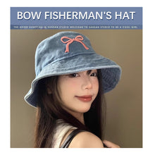 Load image into Gallery viewer, Cowboy Bucket Hat For Women Embroidery Bow Tie Fisherman Hat Fashion Outdoor Casual Cap Washed Denim Hat Travel Sunscreen Gift