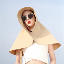 Load image into Gallery viewer, Women Large Brim Sun Hat Bucket Cap with Neck Flap Full Protection Anti-UV Outdoor Hats Solid Color Ponytail Cap Travel Female Gift