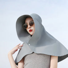 Load image into Gallery viewer, Women Large Brim Sun Hat Bucket Cap with Neck Flap Full Protection Anti-UV Outdoor Hats Solid Color Ponytail Cap Travel Female Gift