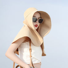 Load image into Gallery viewer, Women Large Brim Sun Hat Bucket Cap with Neck Flap Full Protection Anti-UV Outdoor Hats Solid Color Ponytail Cap Travel Female Gift