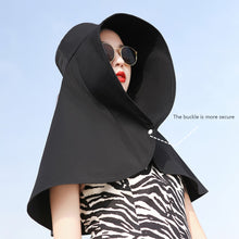 Load image into Gallery viewer, Women Large Brim Sun Hat Bucket Cap with Neck Flap Full Protection Anti-UV Outdoor Hats Solid Color Ponytail Cap Travel Female Gift