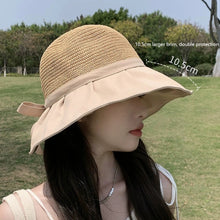 Load image into Gallery viewer, Sun Hat Women's Hollow Breathable Sunshade Hat Adjustable Bow Tie Fisherman Hat Foldable UV Protection Sunscreen Hat Travel Female Gift