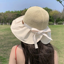 Load image into Gallery viewer, Sun Hat Women's Hollow Breathable Sunshade Hat Adjustable Bow Tie Fisherman Hat Foldable UV Protection Sunscreen Hat Travel Female Gift
