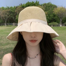 Load image into Gallery viewer, Sun Hat Women's Hollow Breathable Sunshade Hat Adjustable Bow Tie Fisherman Hat Foldable UV Protection Sunscreen Hat Travel Female Gift