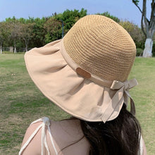 Load image into Gallery viewer, Sun Hat Women's Hollow Breathable Sunshade Hat Adjustable Bow Tie Fisherman Hat Foldable UV Protection Sunscreen Hat Travel Female Gift